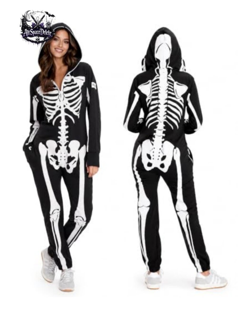 Tipsy Elves Women's Skeleton Halloween Jumpsuit Costume Hooded